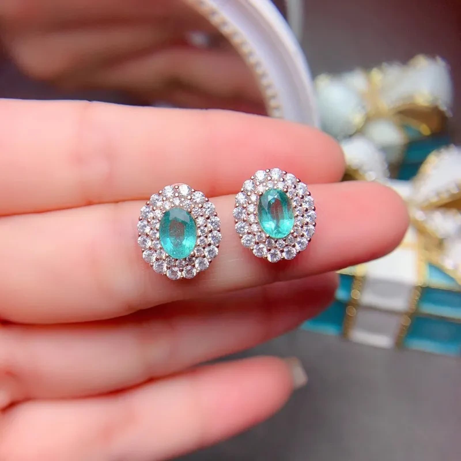 Emerald Stud Earrings, Women's Stud Earrings, 5x7mm Natural Emerald Earrings