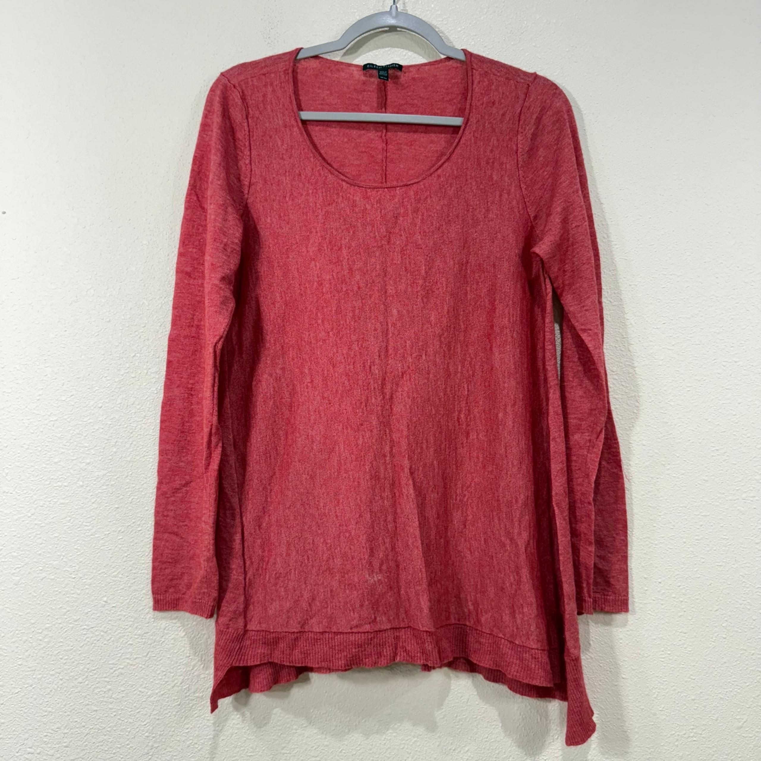 Eileen Fisher Pink Lightweight Tencel Merino Wool Alpaca Scoop Neck Sweater M