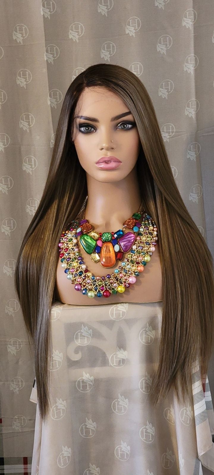 Brown ombre black blonde highlighted wig