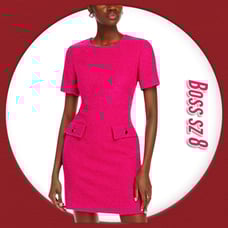 Hugo Boss Woman's Short Sleeve Tweed A line Scoop neckline Mini Dress