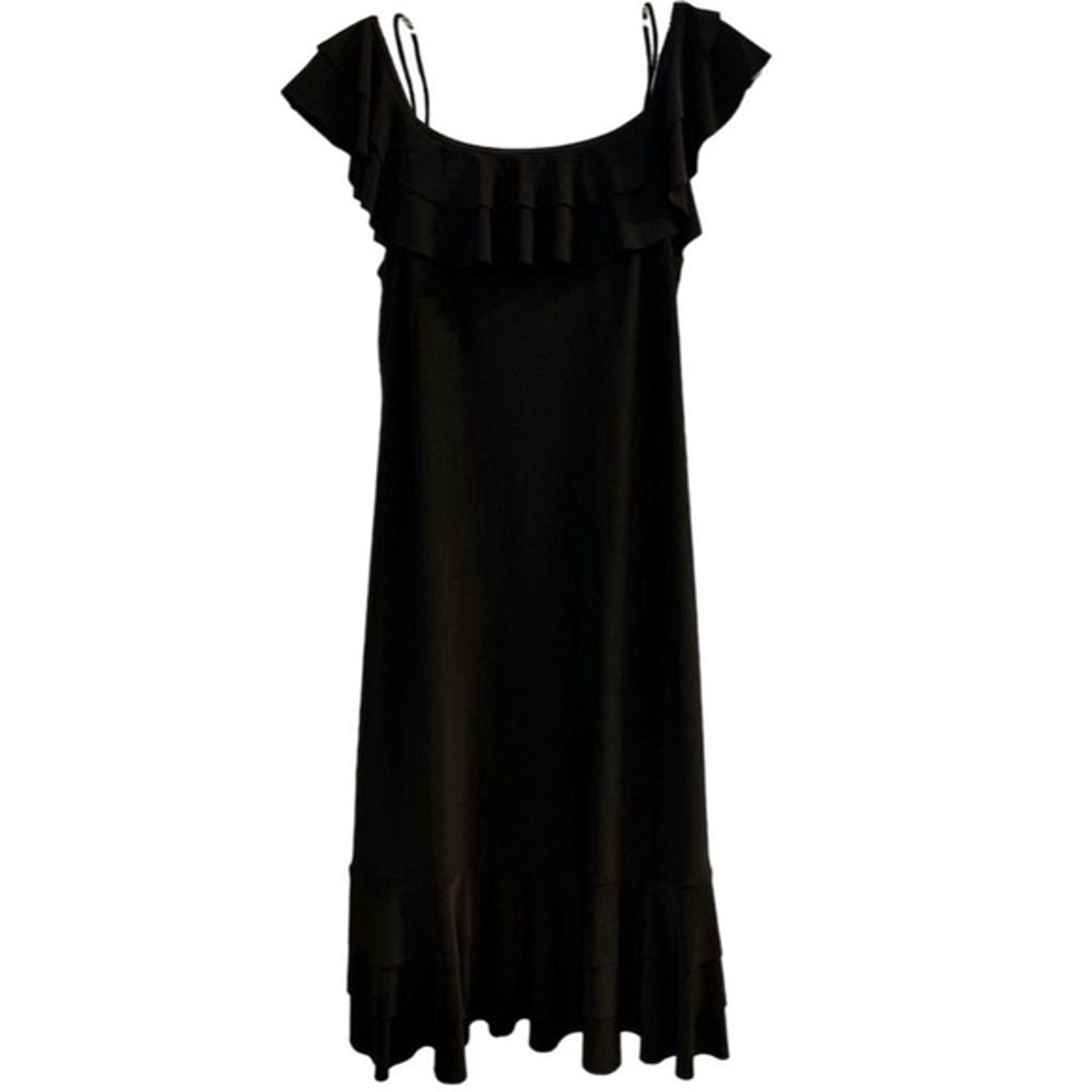 American Living Women's Off-Shoulder Black Ruffle Midi Dress Stretch Size 6