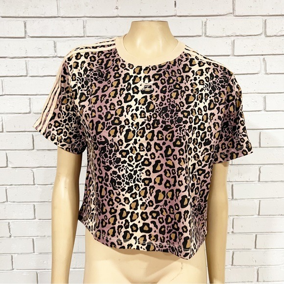 Adidas Originals Women’s Animal Print Crew Neck Crop Top - Size XL