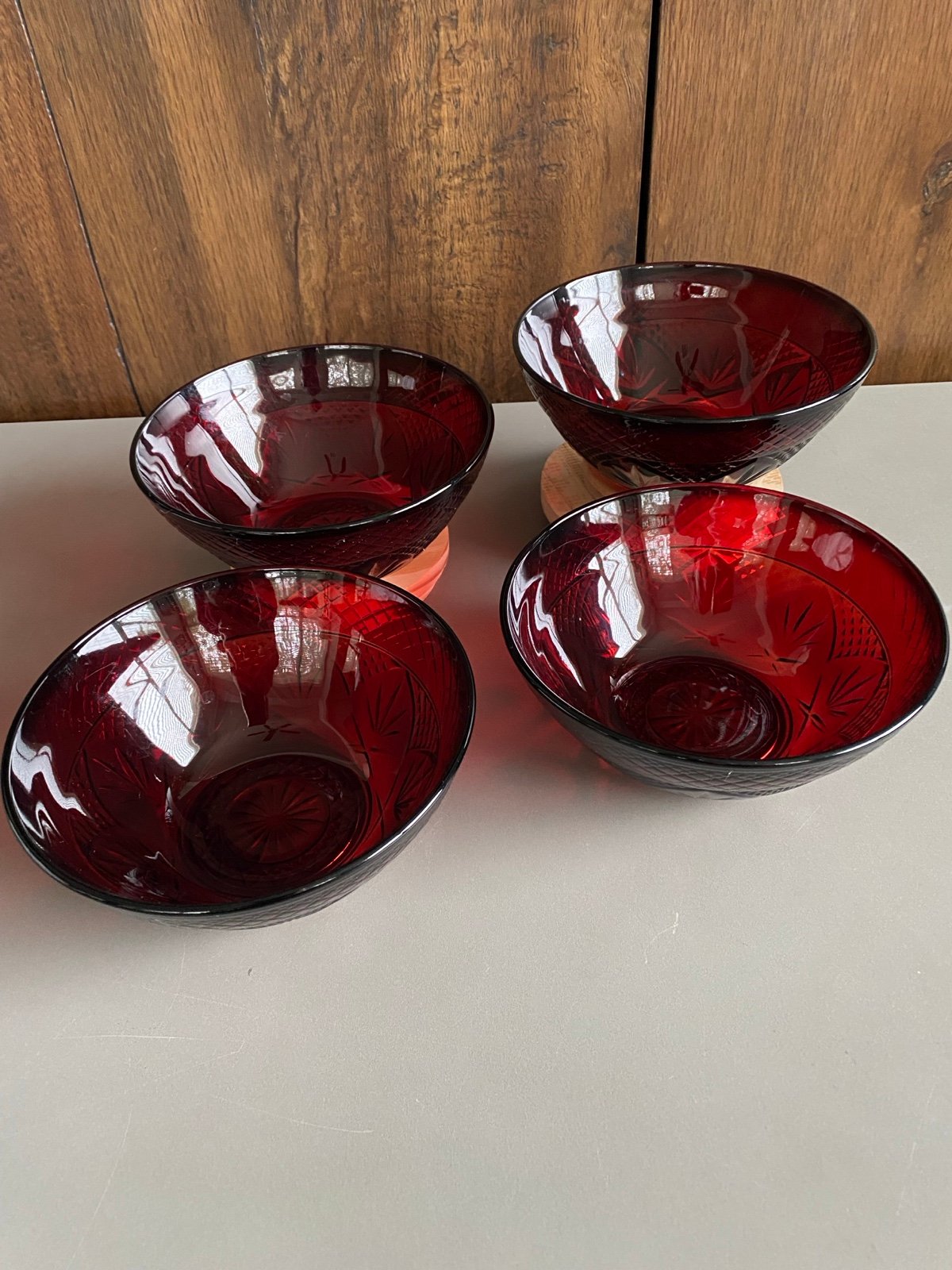 Set of 4 Cristal d'Arques ANTIQUE RUBY Individual Salad/Cereal Bowls 5 3/4 EUC