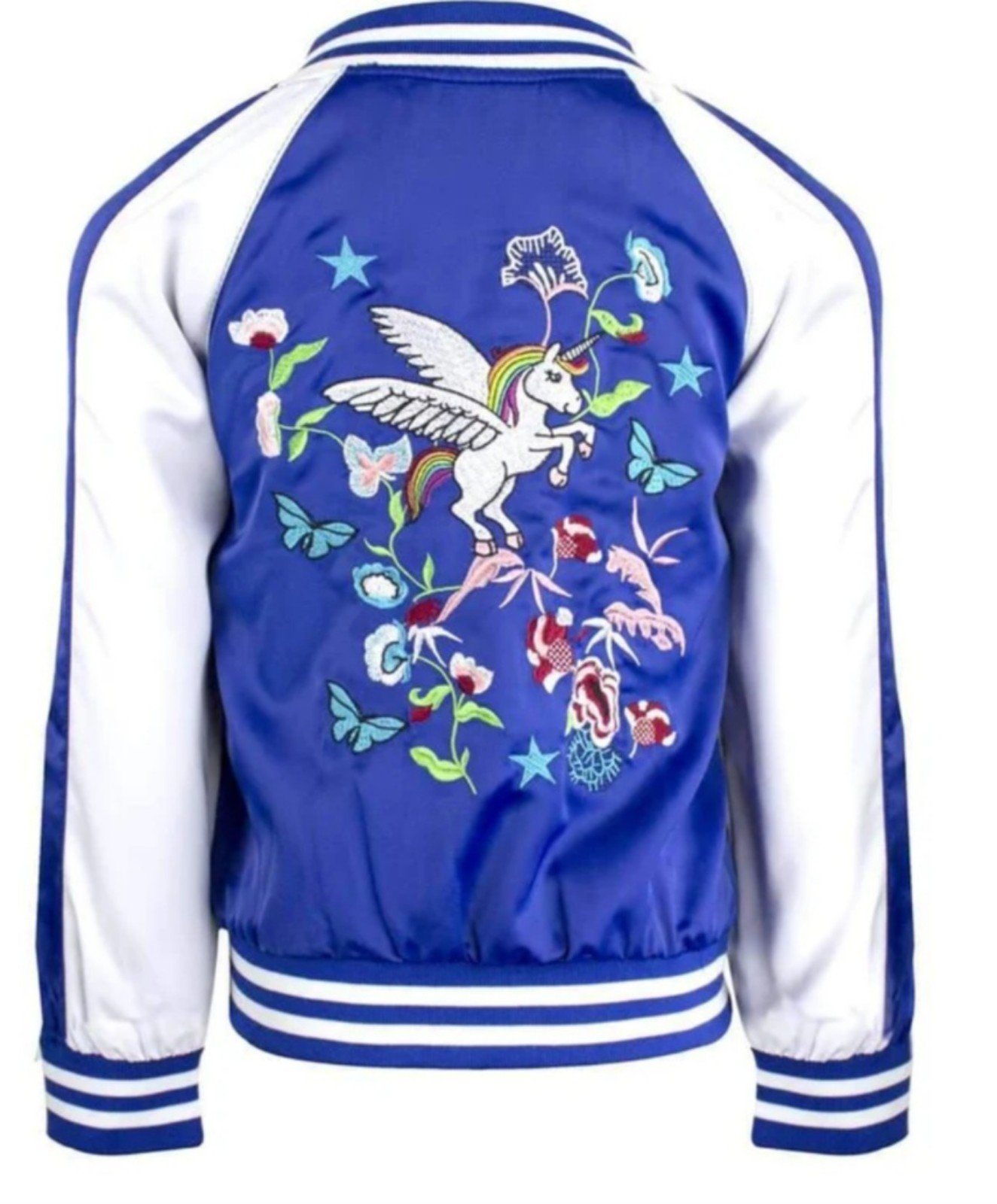 Girls Unicorn Satin Bomber Embroidery Jacket