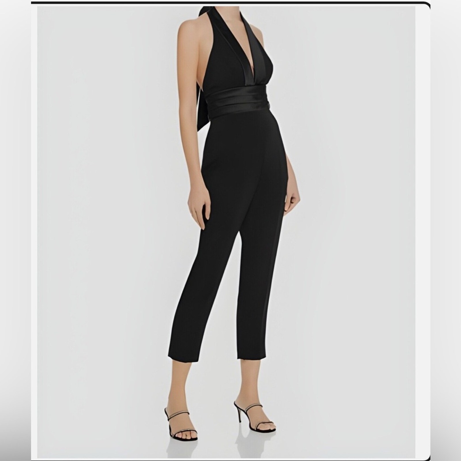 NWT Jay Godfrey Women's Black halter V-Neck Tapered Tuxedo jumpsuit