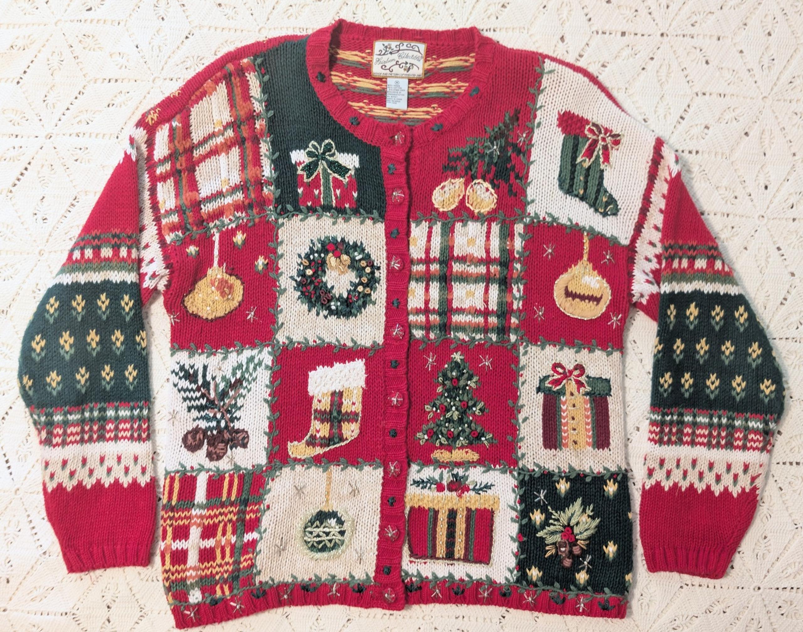 Vintage Y2K Heirloom Collectibles Knit Ugly Christmas Holiday Cardigan Sweater