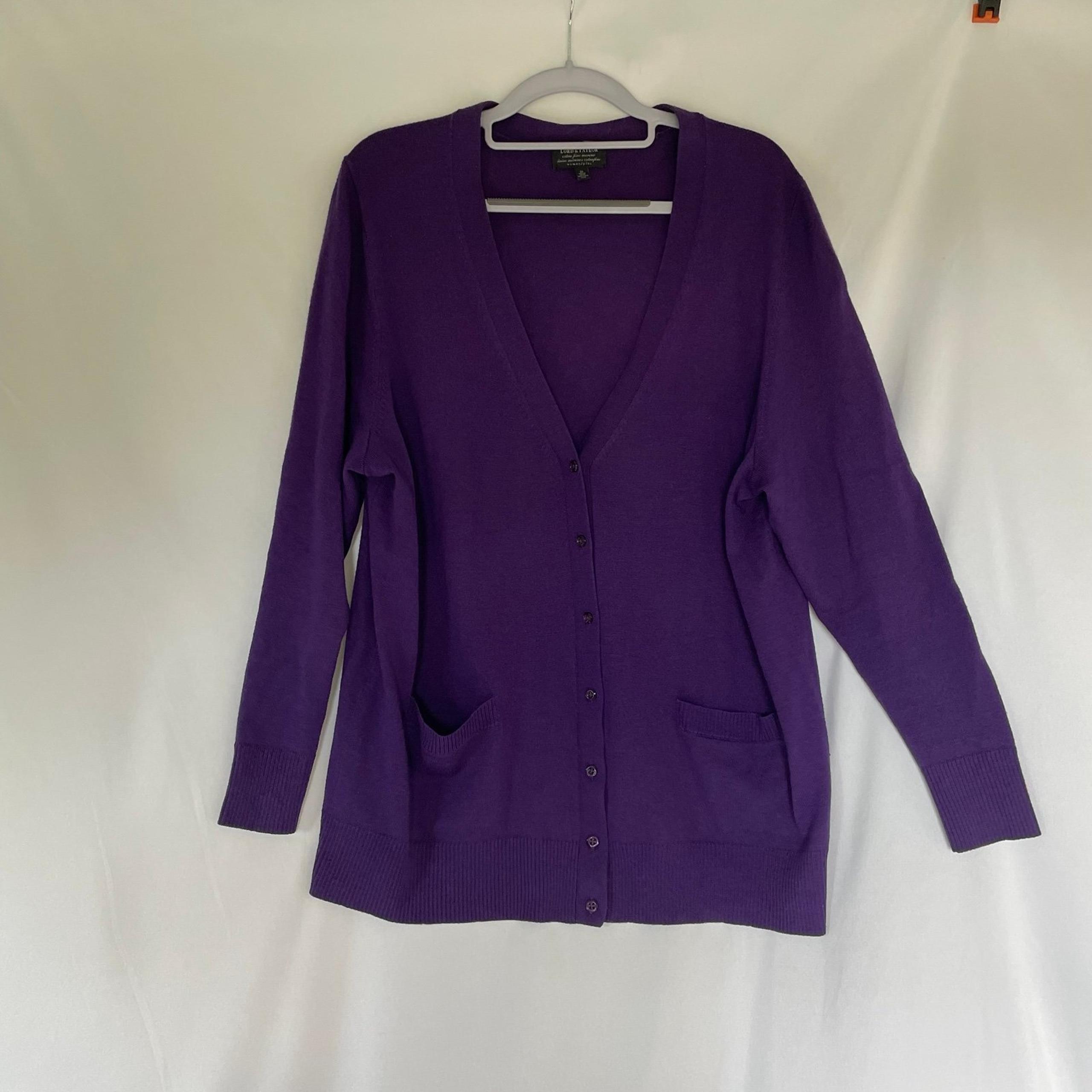 Plus Size Lord and Taylor Extra Fine Merino Wool Cardigan 2X