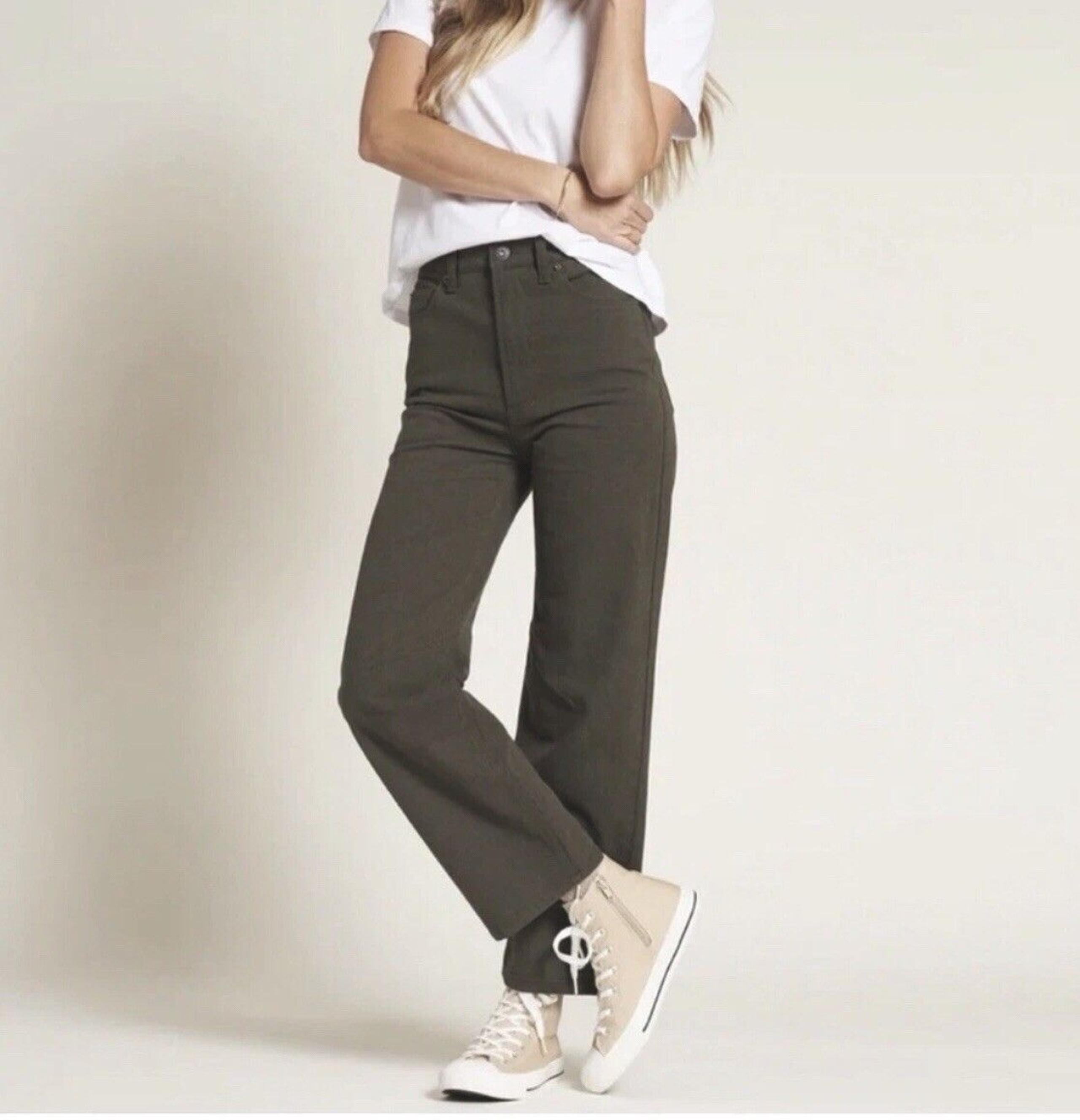 Rowan Pants Marilee 5 Pocket Canvas Size 25 High Waist Mountain Moss Green $185