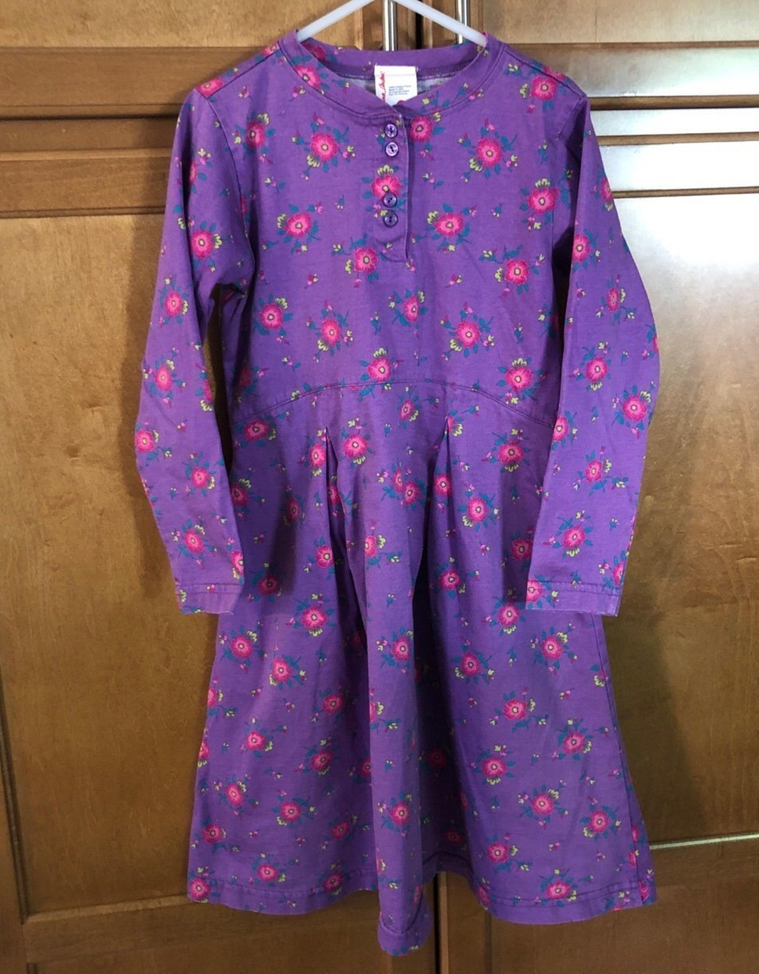 Hanna Andersson girls purple floral long sleeve Swing 100% Cotton Dress Size 6/7
