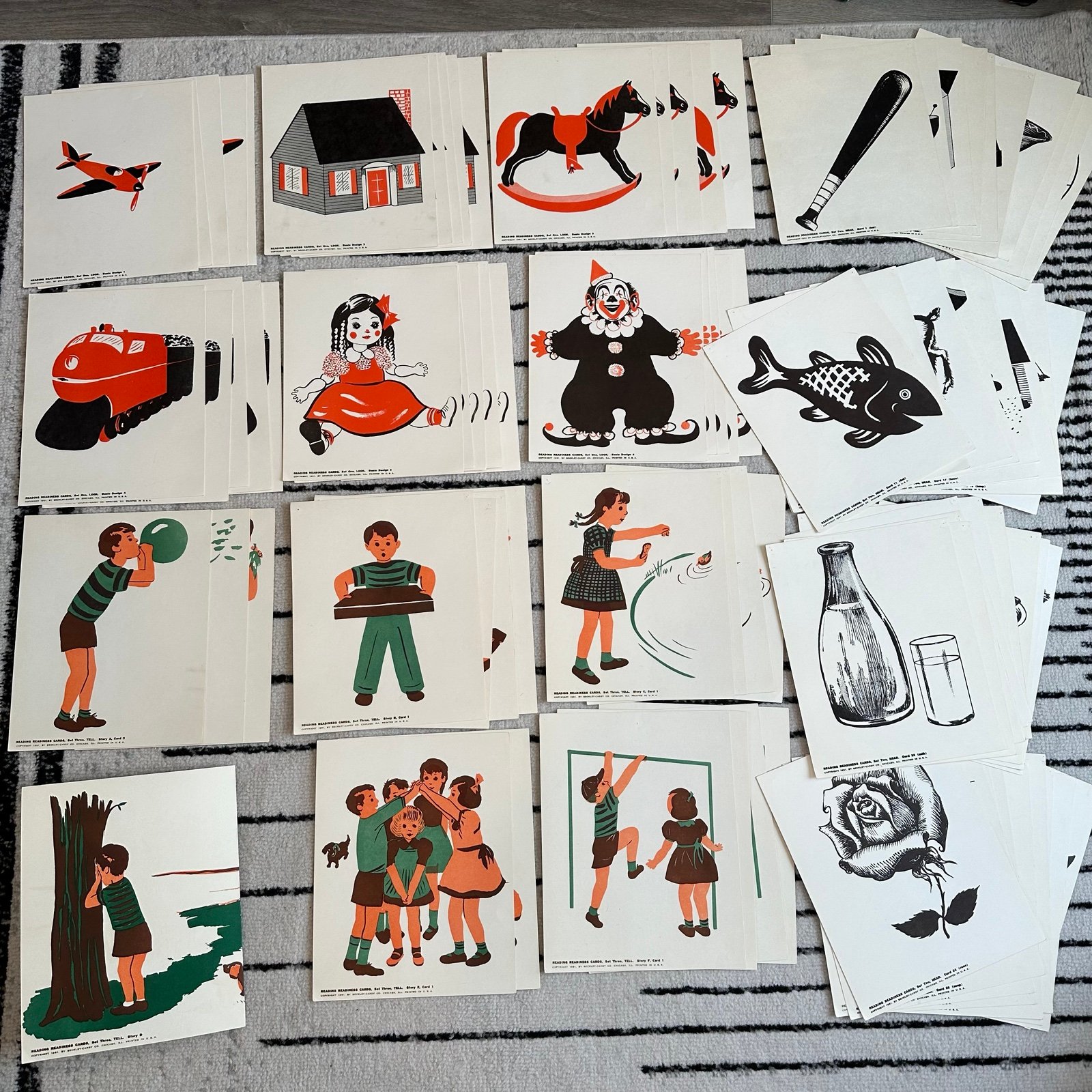 Vintage 1951 Beckley-Cardy Reading Readiness Cards LOOK HEAR TELL Sets
