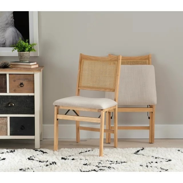 Riviera Rattan Back Folding Chair with Upholstered Seat