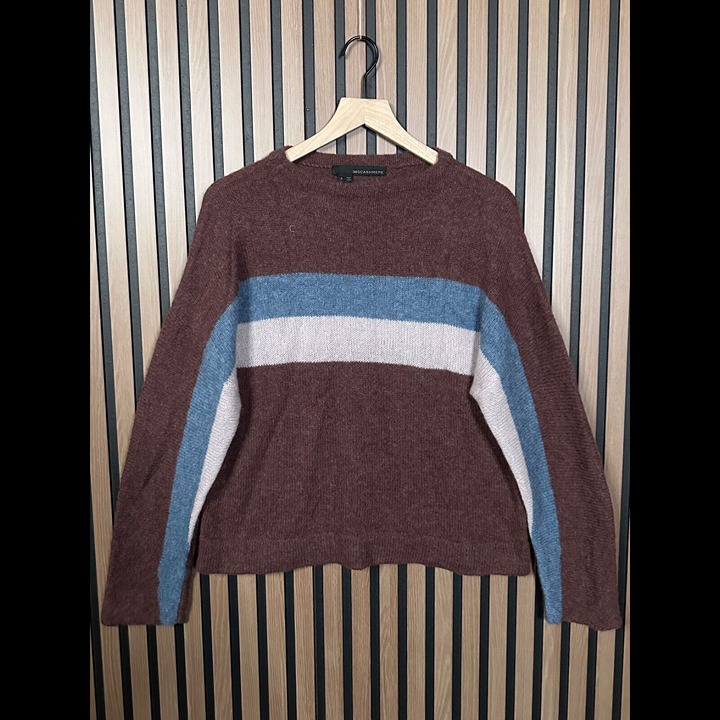 360 Cashmere Sweater Small Womens Red Brown Striped 100% Cashmere Crewneck Soft