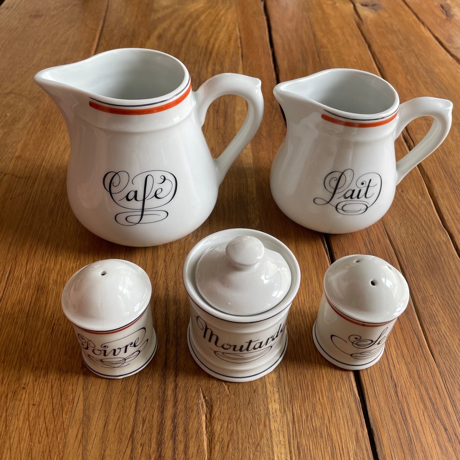 Porcelaine d’Auteuil Jacques Lobjoy Bistrot Salt Pepper Mustard Coffee Milk Set
