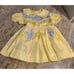 Vtg Baby Girls 18 Month Yellow Gray Lace Pockets Bow Satin Dress