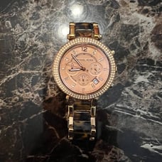 Michael Kors Ladies Tortoise Shell Watch with Rosegold and Bling (Needs Battery)