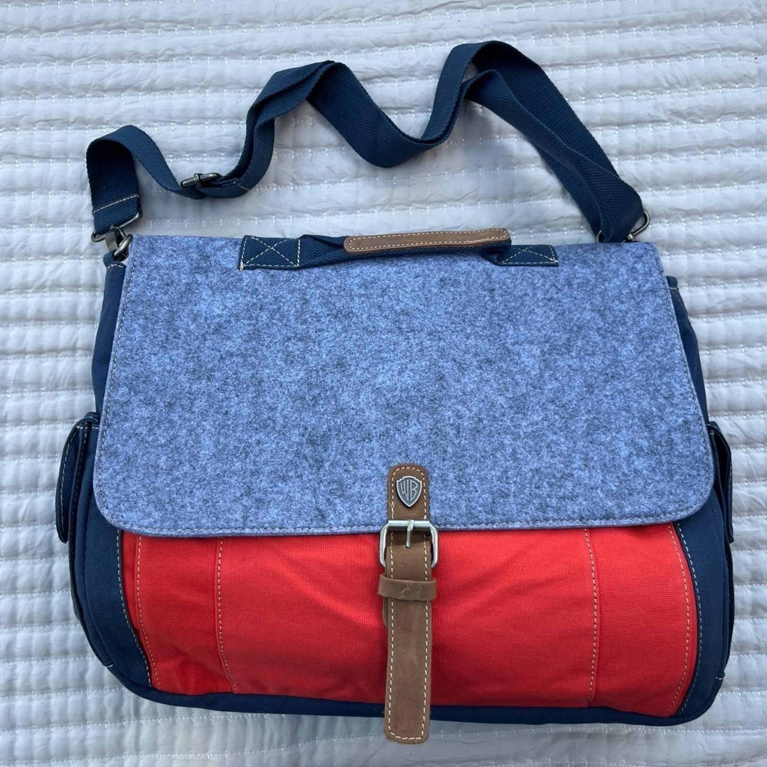 Warner Bros. Canvas & Felt Laptop Bag Blue Orange Gray NEW