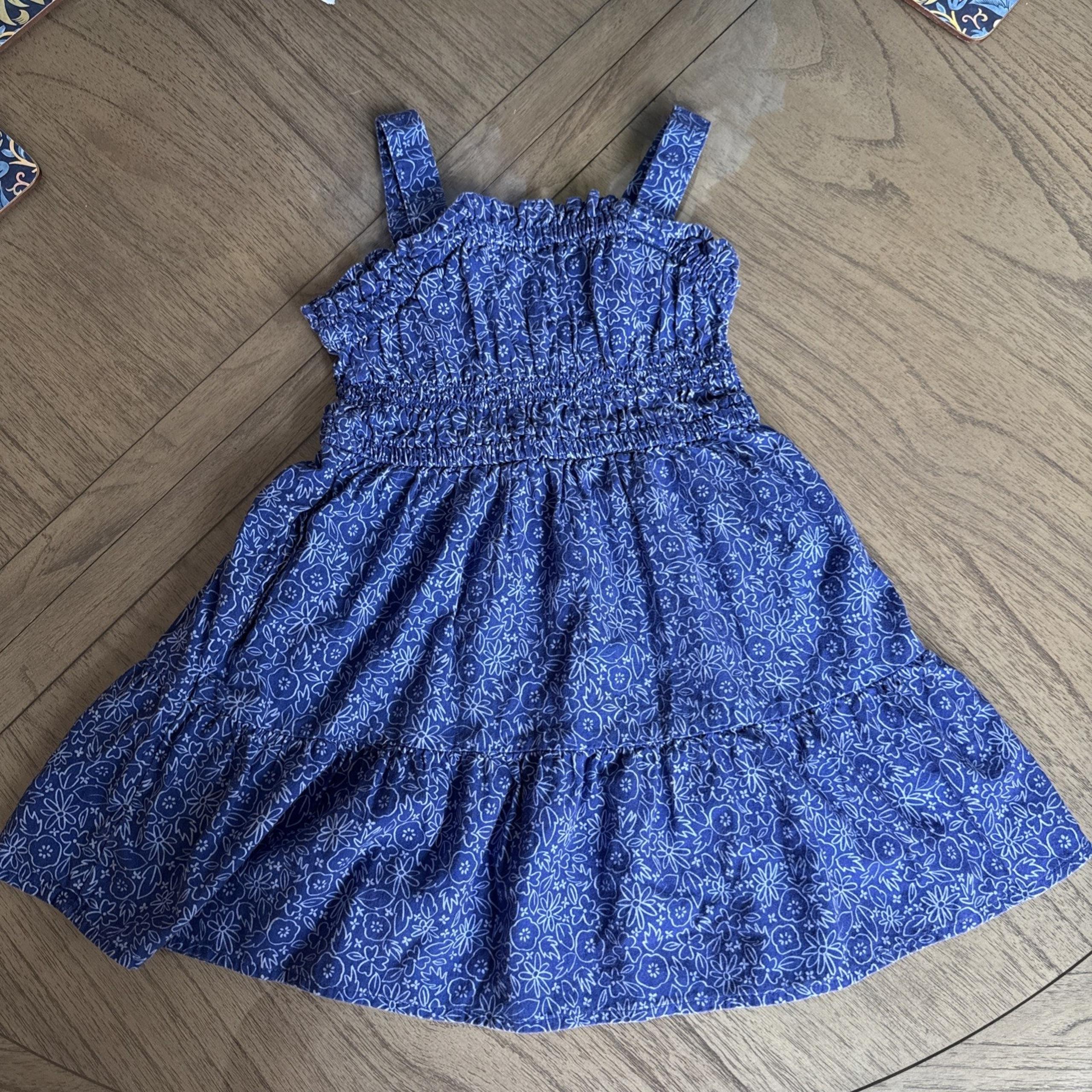 Smocked Waist Dress Girls Size XS 4/5 200% Cotton Blue Floral - Cat & Jack