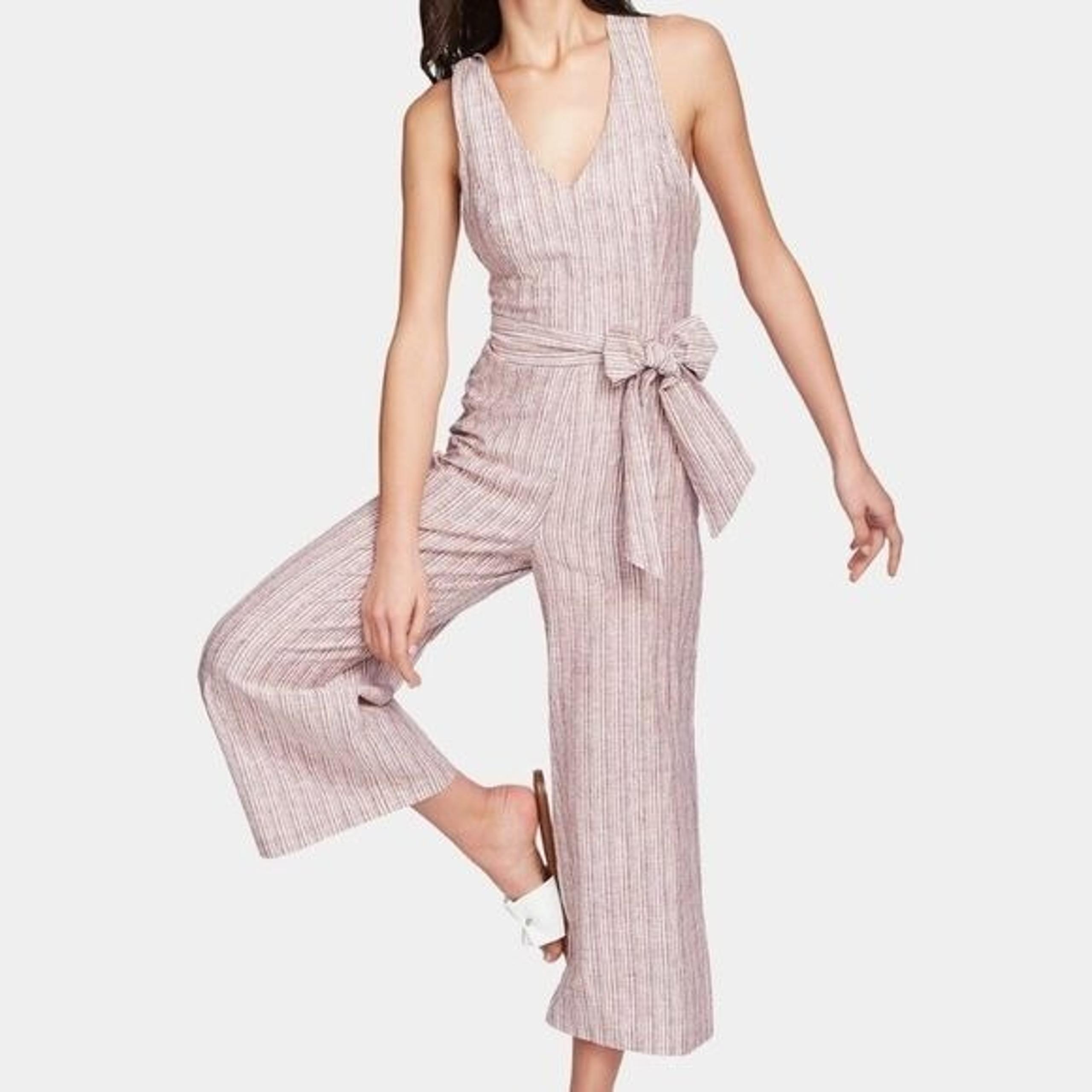 1 State red white striped sleeveless belted romper jumpsuit NWT Size 14