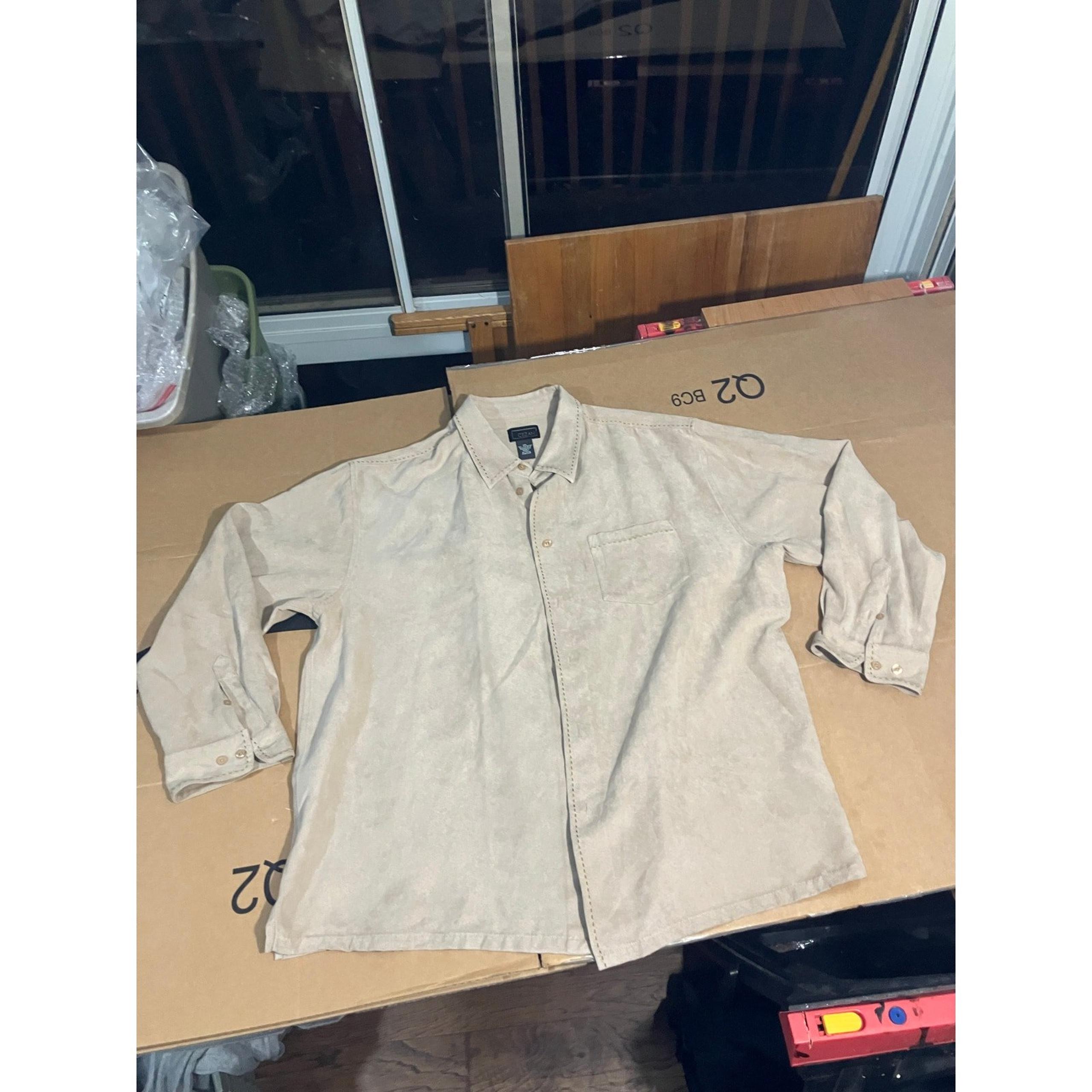 Cezani Tan Button Down 2XL, Men's Dress Shirt, Casual Shirt, Long Sleeve Shirt