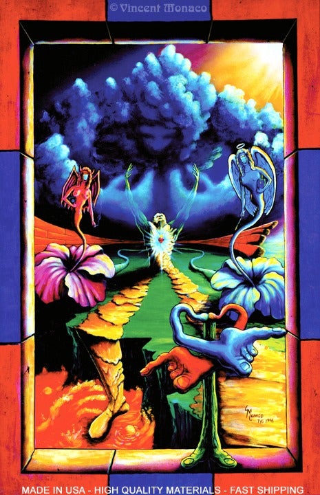 Black Light Tapestry Psychedelic Trippy UV Cool Glow Fluorescent Surreal Art