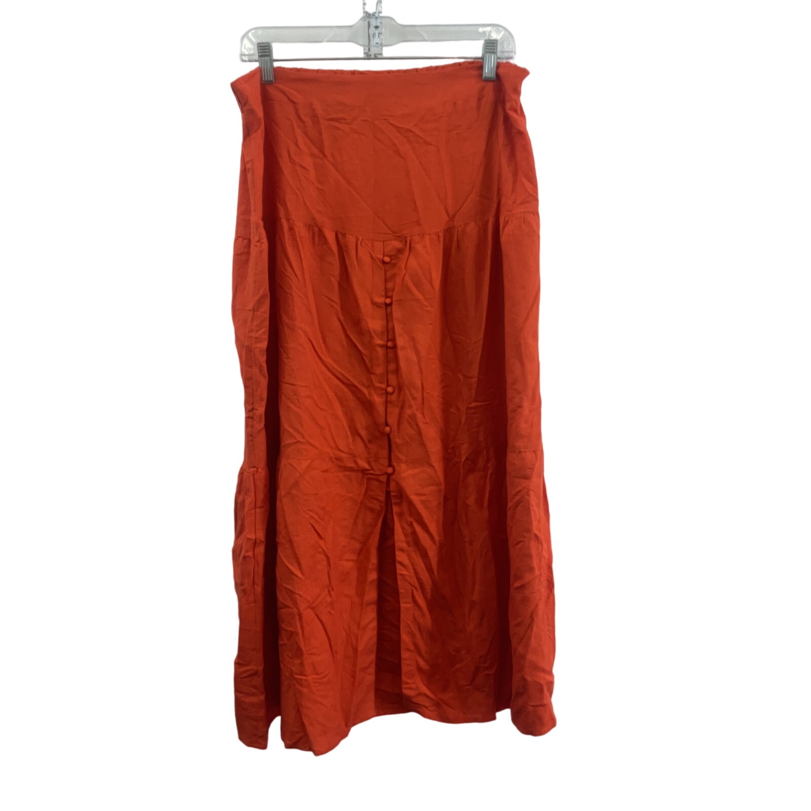 Midnight Sky Orange Linen Button Split Seam Women's Midi Skirt XL NWT