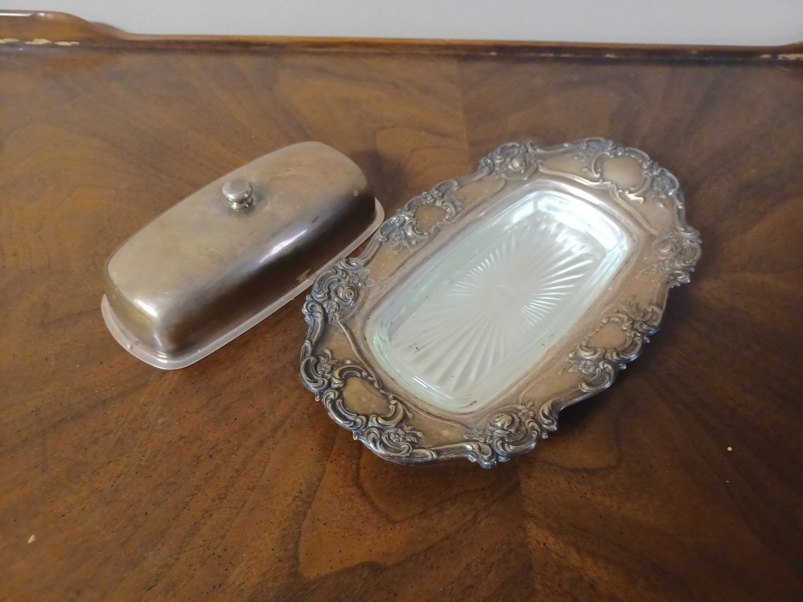 Silver Butter Dish. 3pc Set