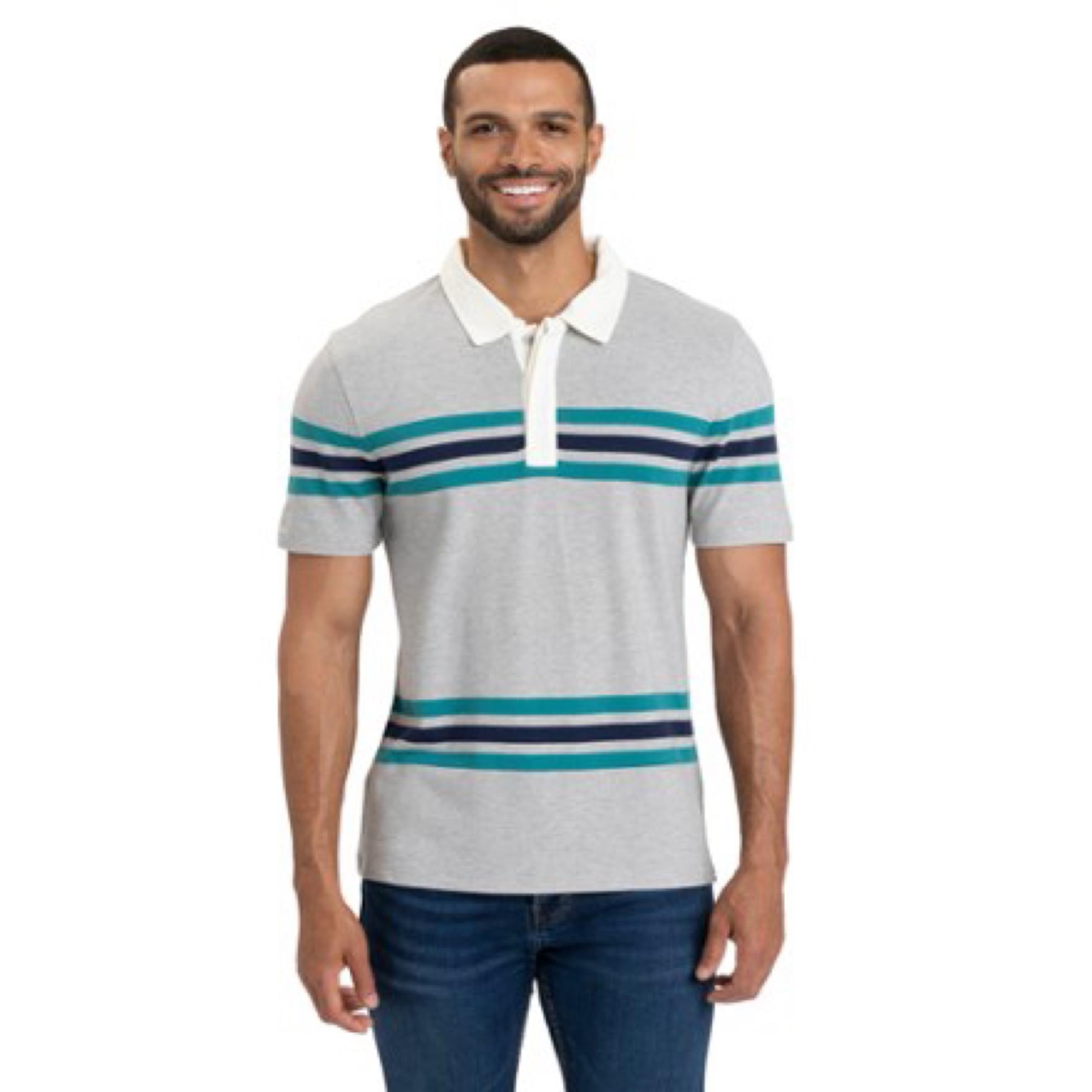 Threads 4 Thought Ashby Pique Striped Polo Shirt Heather Gray Stripe Mens M MWT