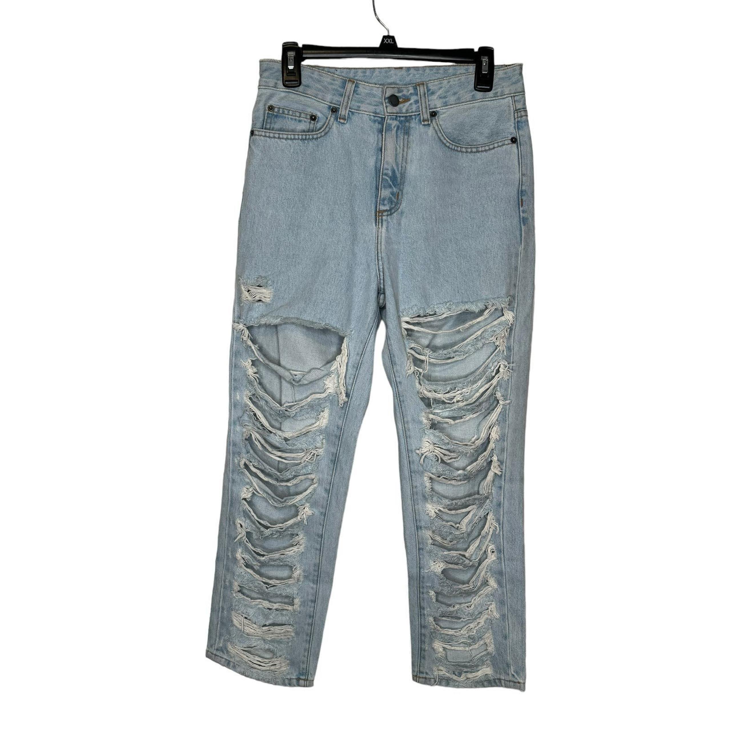 Carmar Women's Jeans Destroyed Ripped Boyfriend Denim Cotton Light Wash Blue 26