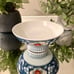 ~Vintage 6” Chinese Pedestal Blue & White Porcelain Bowl With Red Flowers~