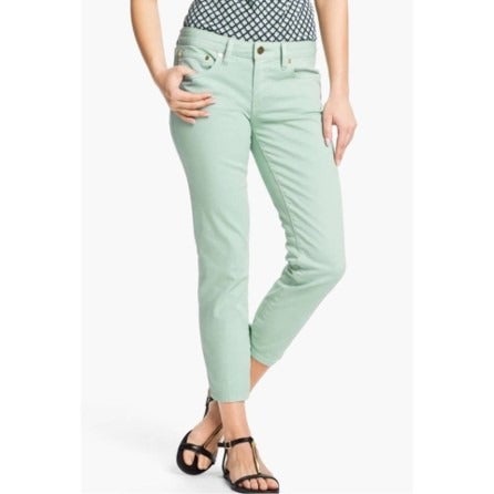 Tory Burch Alexa Cropped Ankle Skinny Jeans Pants Mint Green Size 29 EUC