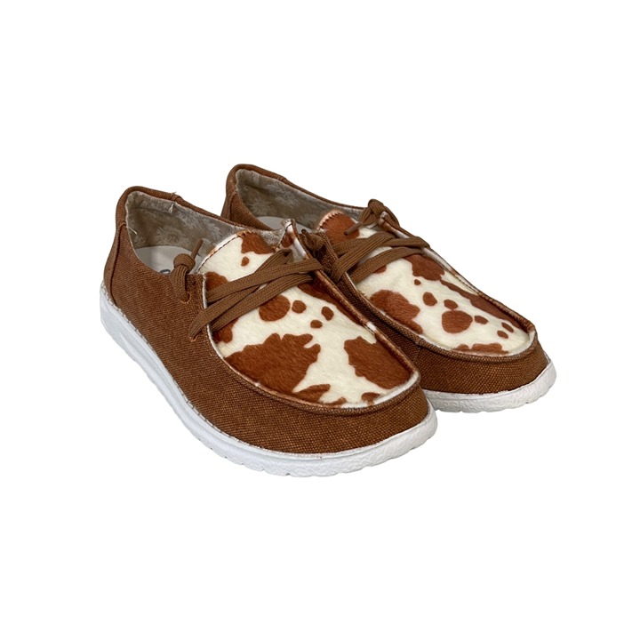 Gypsy Jazz Mooma Slip On Cow Print Loafer Faux Calf Hair Brown White Womens 9