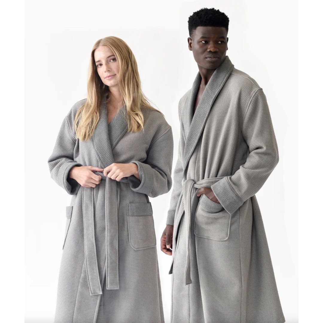 Cozy Earth Waffle Bath Robe Gray Sz XS Unisex Cotton Bamboo Comfort Sustainable