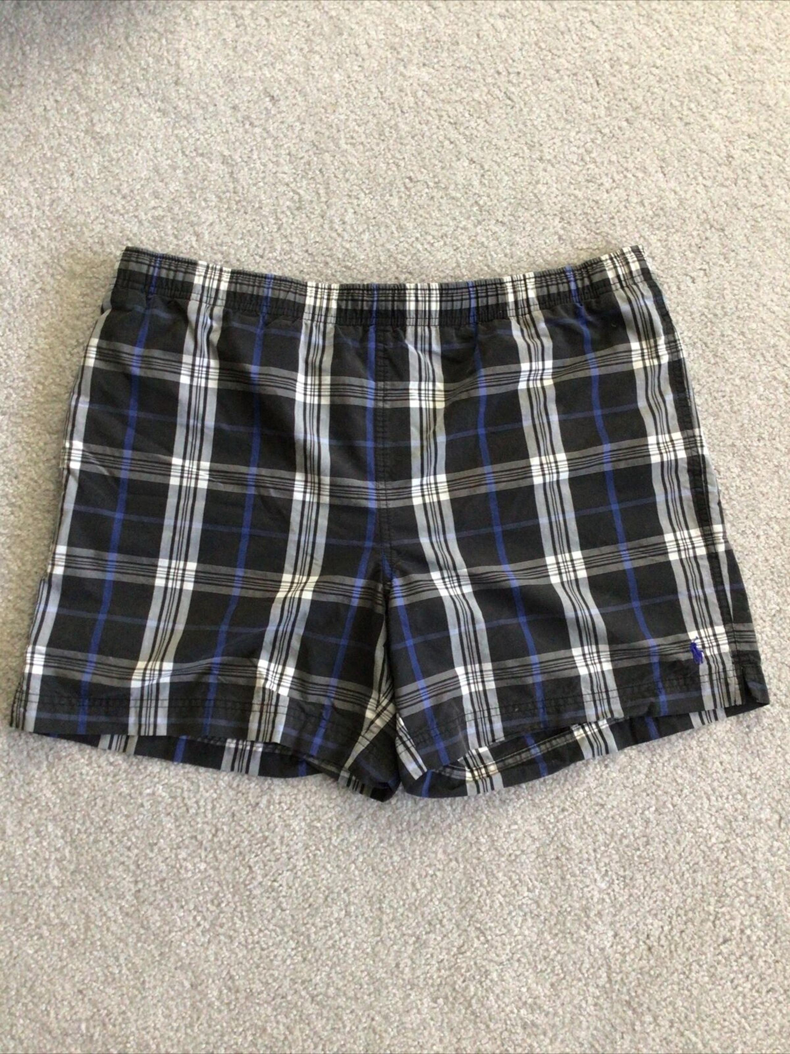 Vintage Ralph Lauren Polo Sport Swim Trunks Shorts Men’s Sz L Black Gray Plaid