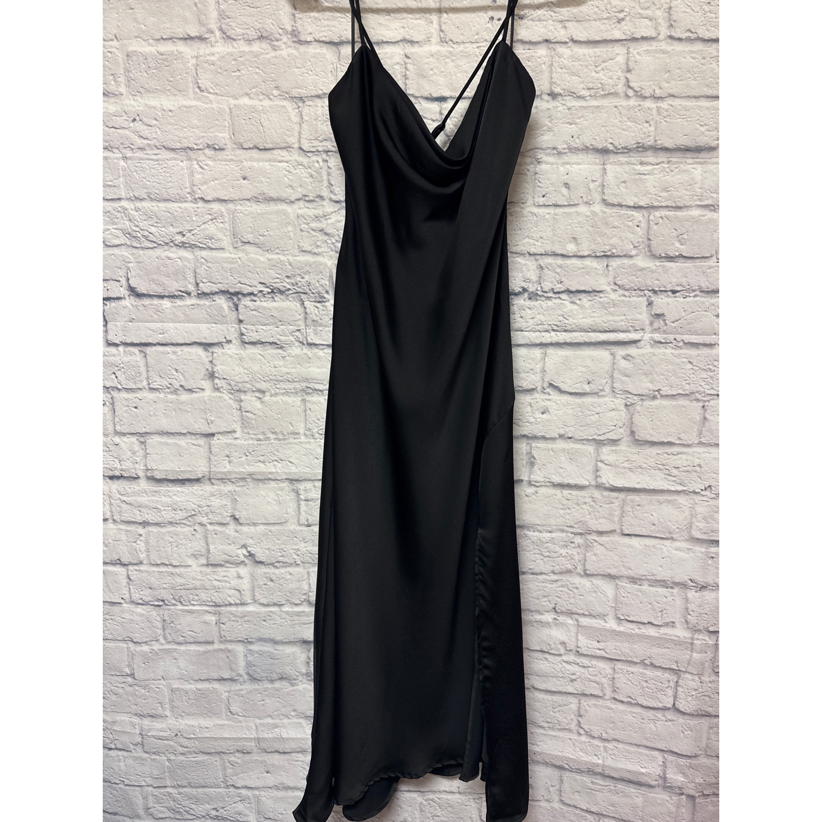 ASTR The Label Black Palisades Cowl Neck Slip Dress Adjustable Tie Back SZ L New