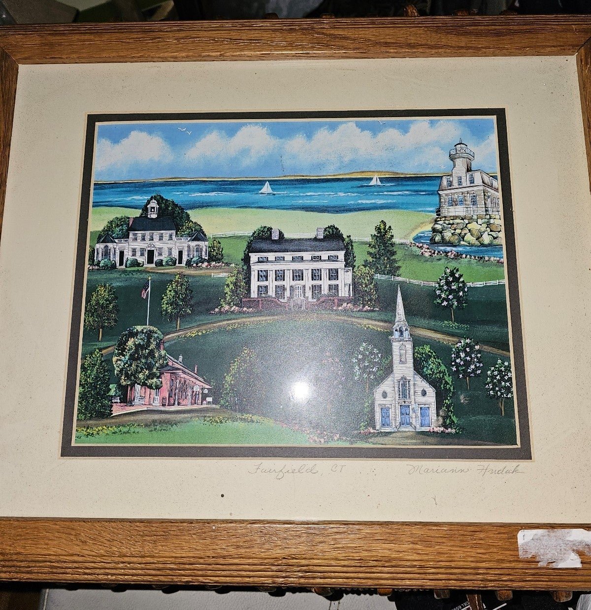 Vintage Marianne Hudak signed print, Fairfield CT.