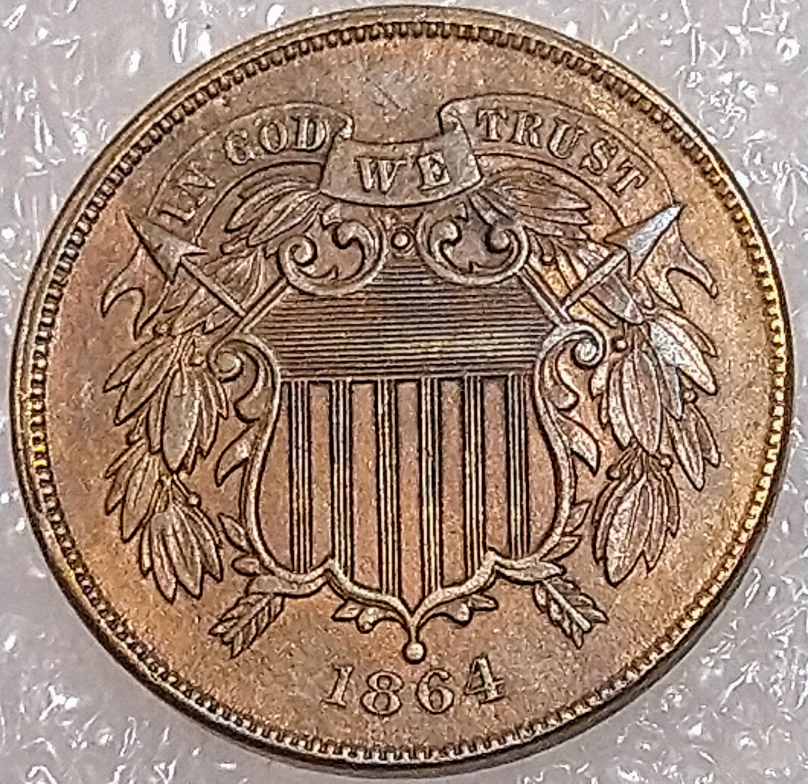 Incredible Gem Choice 1864 Two Cent Strong Details USA Genuine Beauty Great Coin