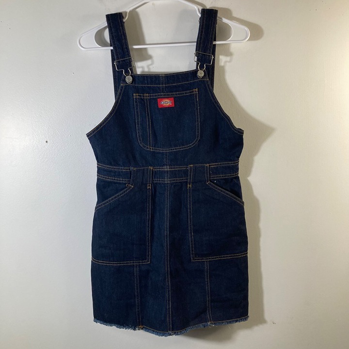 Womens Dickies Overall Demin Dress Blue M Raw Hem Cotton Pockets