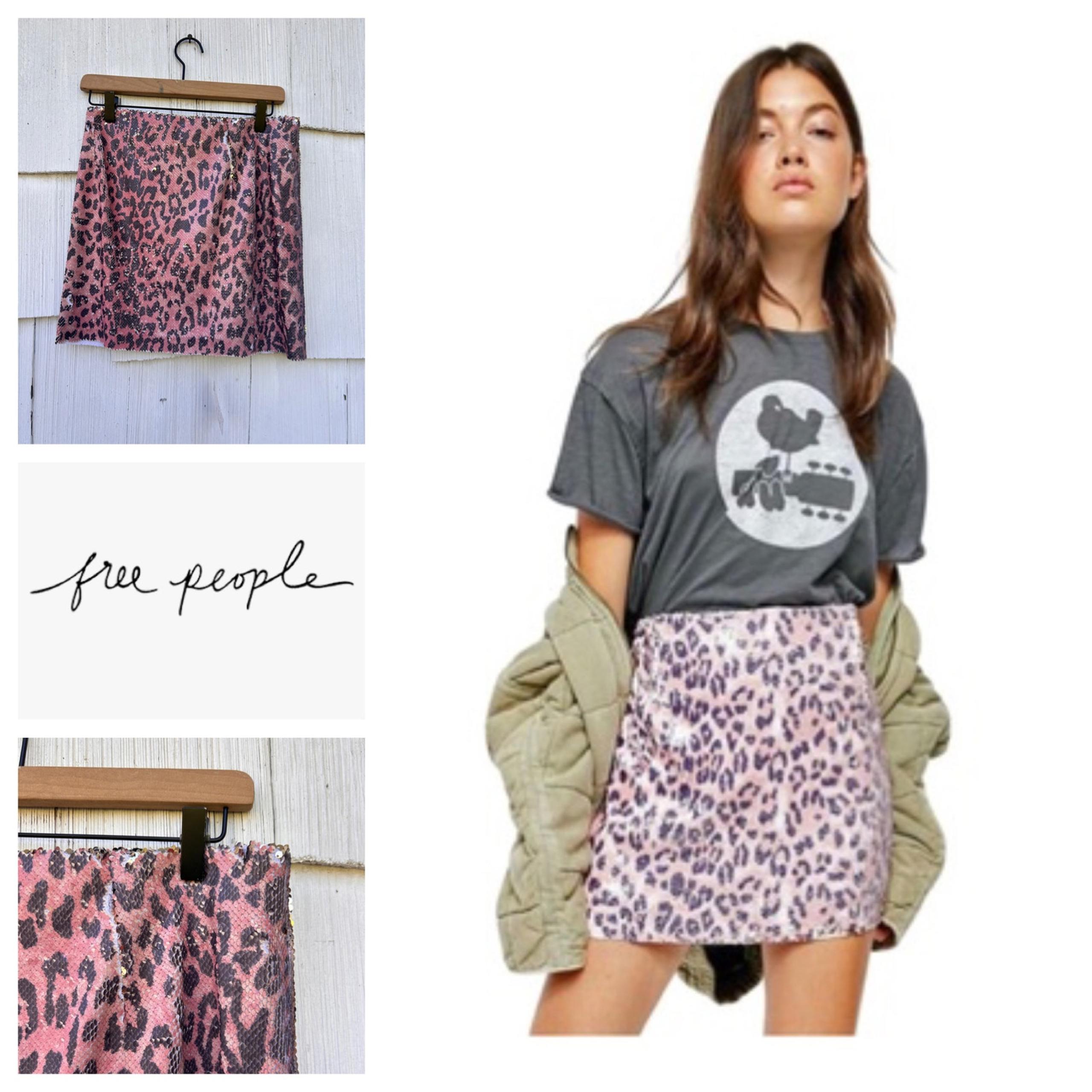 One Pink Cheetah Sequin Festival Mini Skirt Size 2 NWT - Free People