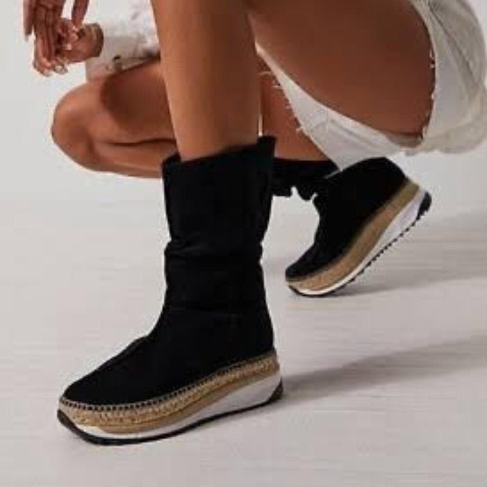 Free People Chapmin Slouch Espadrille Black Sneaker Boots Size 7