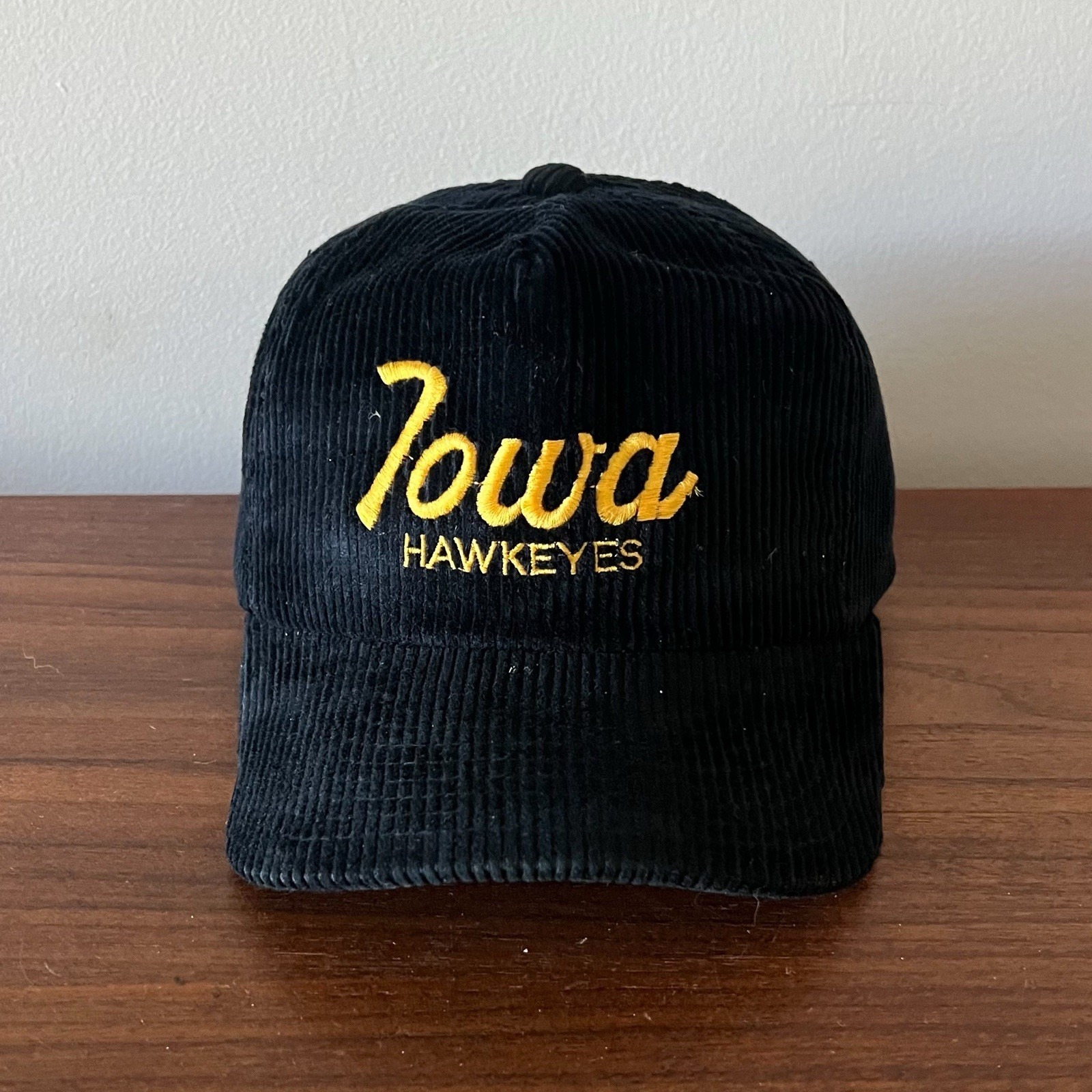 Vintage Iowa Hawkeyes Sports Specialties Corduroy Hat The Cord Black Zip Back