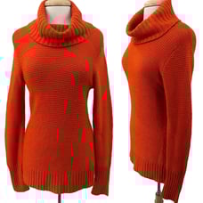 Banana Republic Turtleneck Sweater Wool Blend Textured Ribbed Orange Womens M