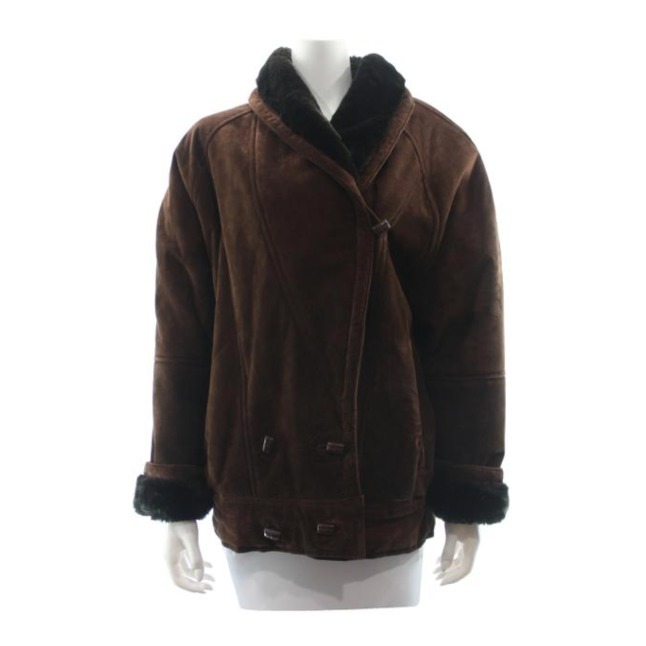 LEATHER BOMBER COAT WITH FAUX FUR LINING