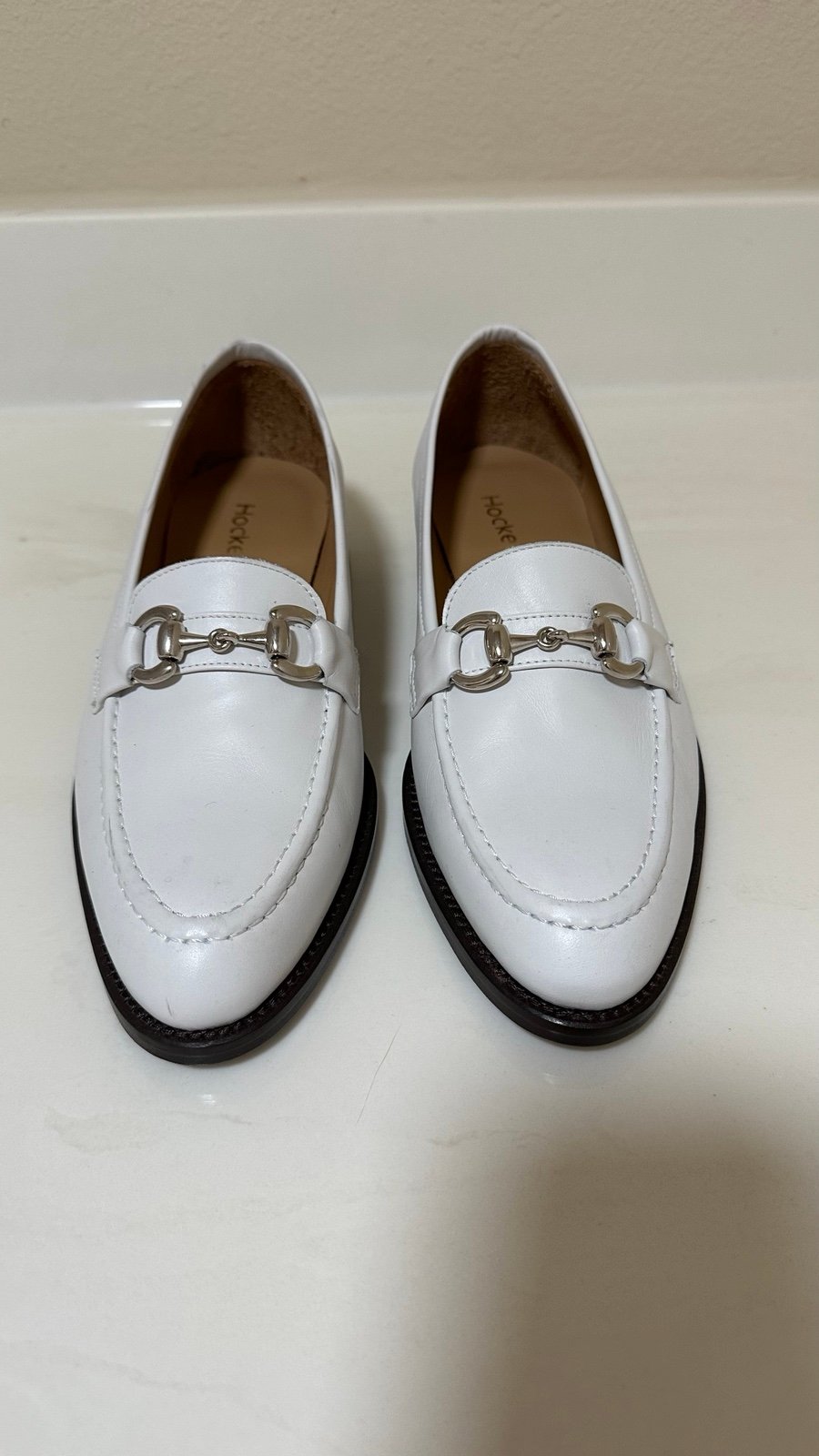 Men’s white leather horsebit loafer