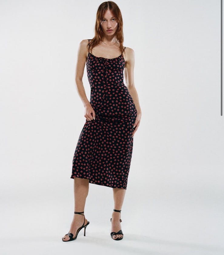 Realisation Par Alba Rosalita Roses Silk Midi Dress M black
