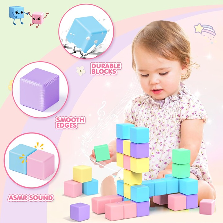 KAEILORU 45PCS Magnetic Blocks | Pastel STEM Building Cubes for Toddlers & Kids