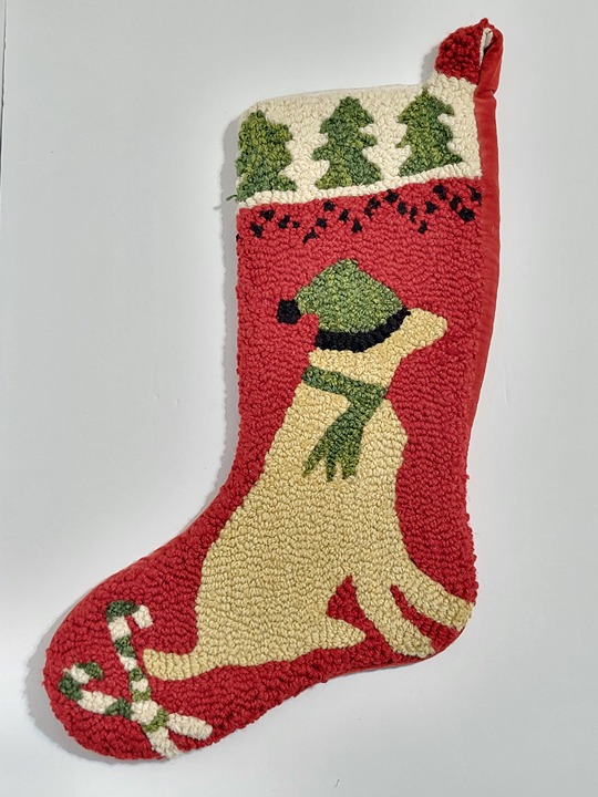 YELLOW LAB Dog Large 22 Christmas Stocking Hand Hooked Wool By Laura Megroz