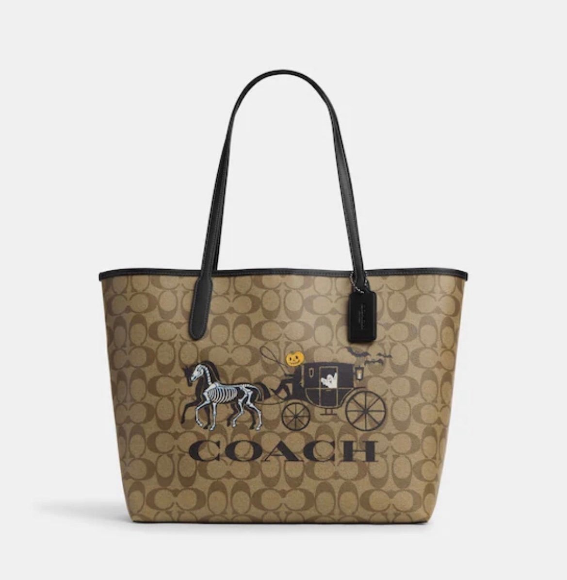 Coach City Tote In Signature Canvas With Halloween Horse And Carriage CM756