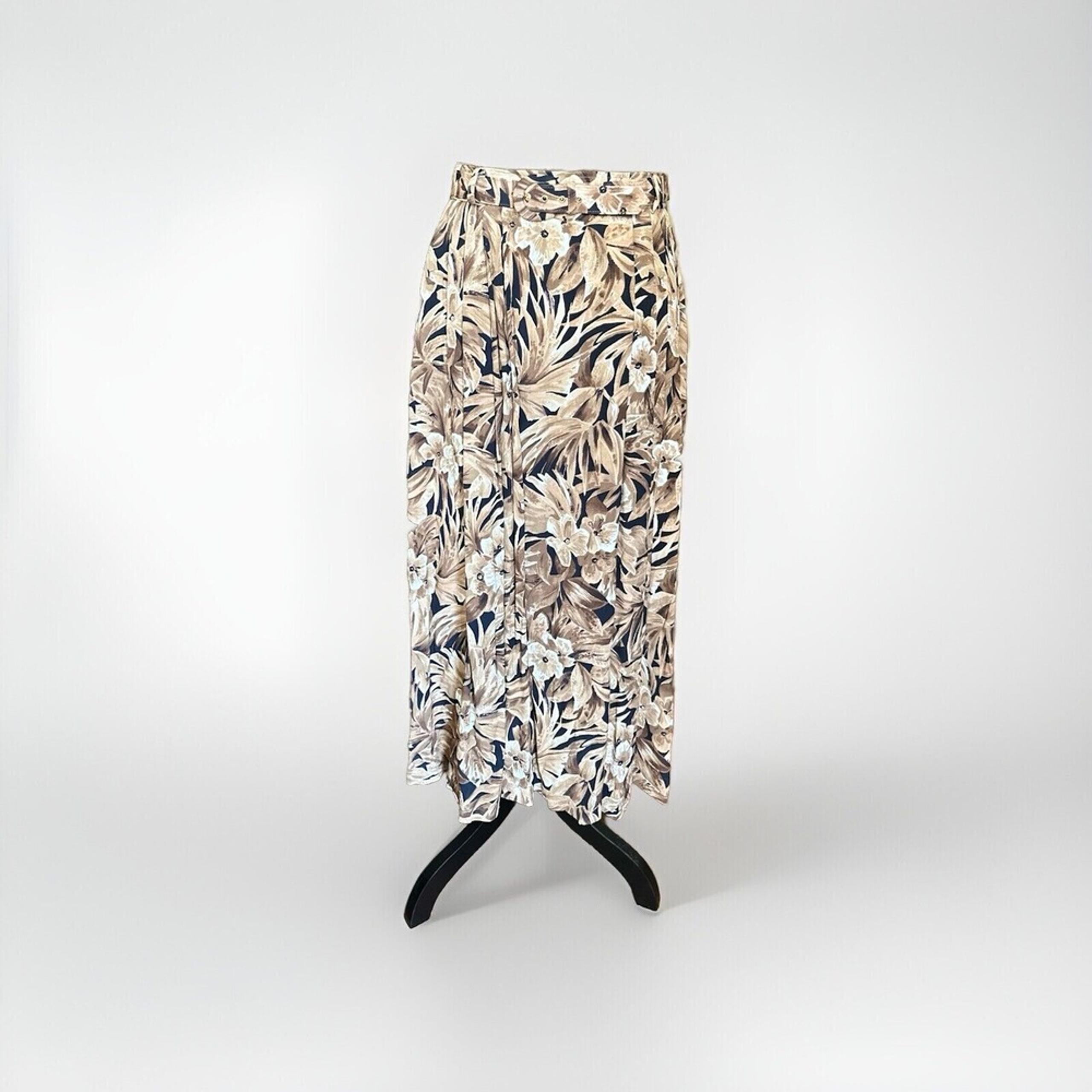 Vintage Evan Picone Maxi Long Skirt Women's  10 Floral Print 100% Rayon Pockets