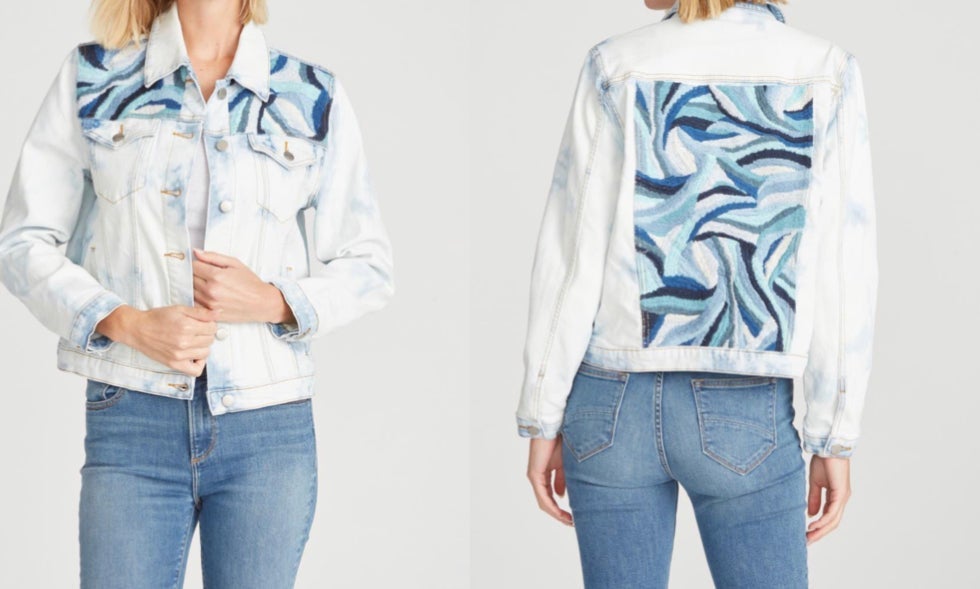 NWT Free People Embroidery Jean Jacket in Groovy Blues by Driftwood Size Large