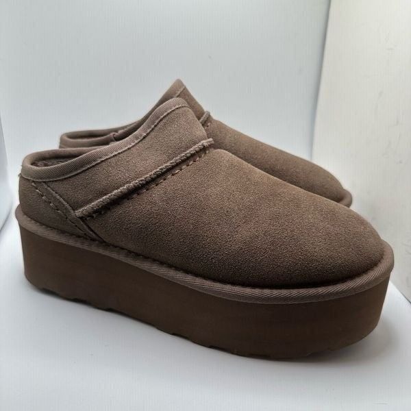 CUSHIONAIRE Women's Genuine Suede Cozy Mule Platform +Memory Foam 8.5 TAUPE